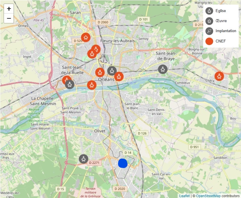 Carte des églises au Sud Orléans